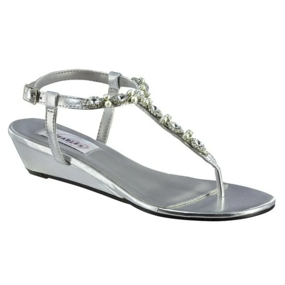 10W 10 W WIDE WIDTH Dyeables Women's Myra Jeweled Low Wedges Sandals Heels Shoes